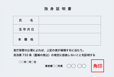 独身証明書サンプルイメージ